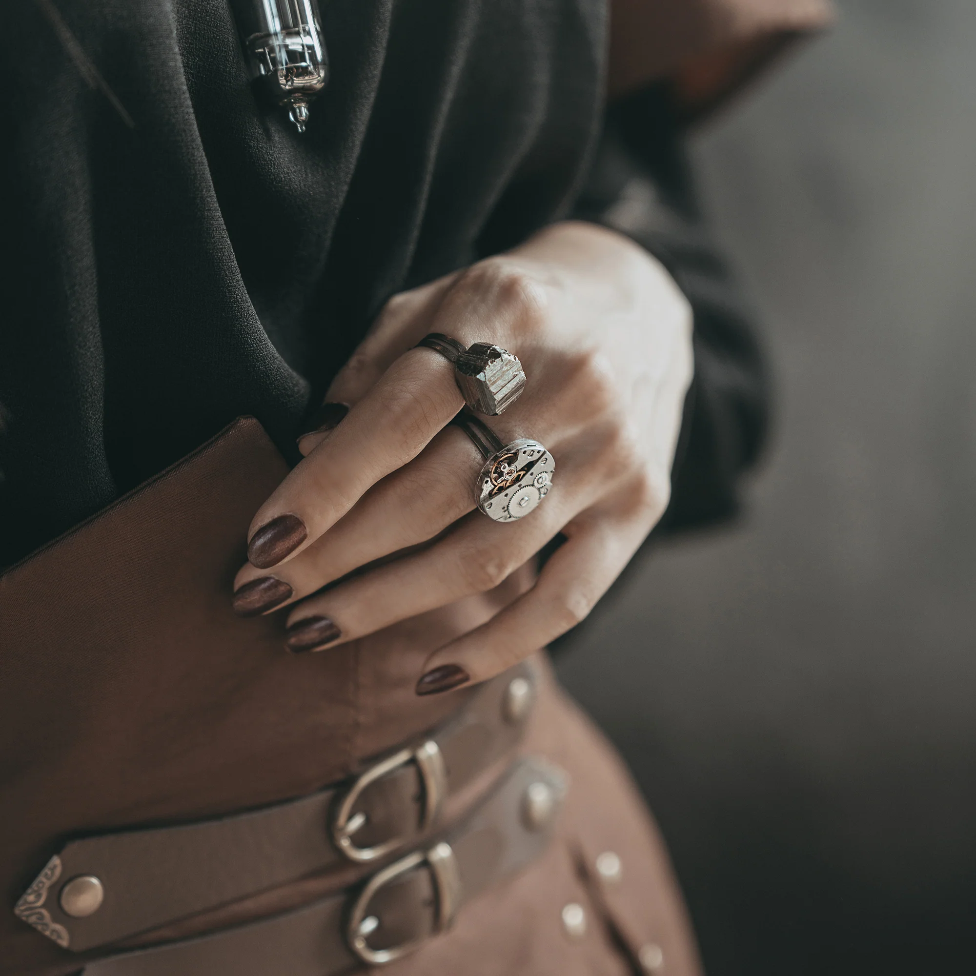 Sylanna's Ore Handcrafted Steampunk Pyrite Ring - Image 5