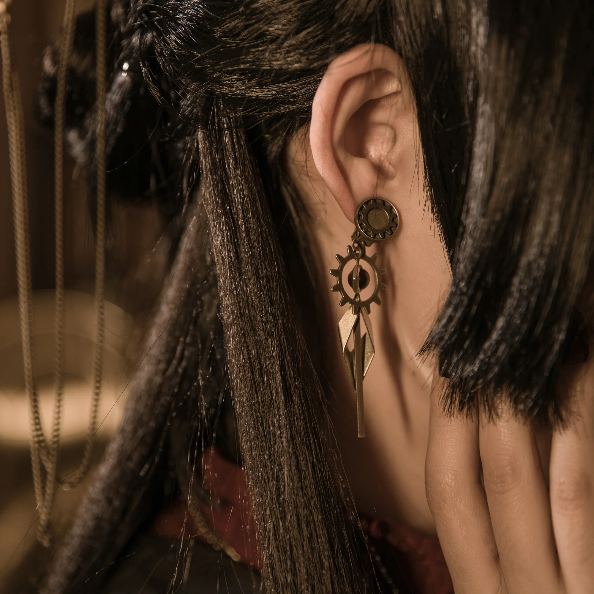 Tiger's Eyes Handcrafted Steampunk Drop Earrings - Image 3
