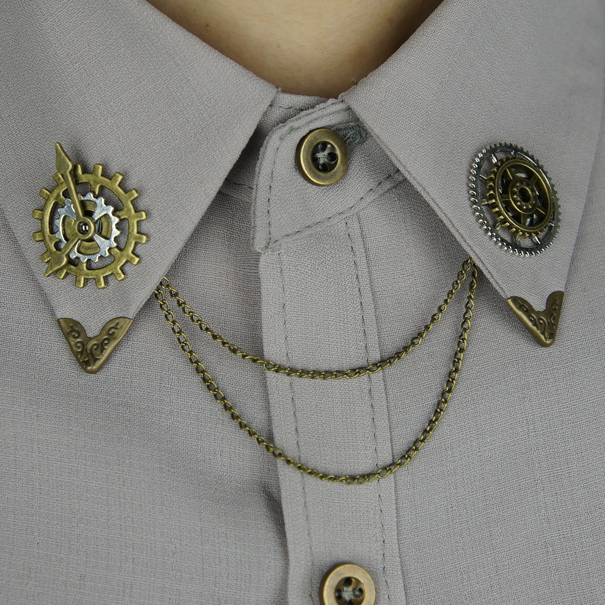 Twin Dial Handcrafted Steampunk Collar Chain - Image 3