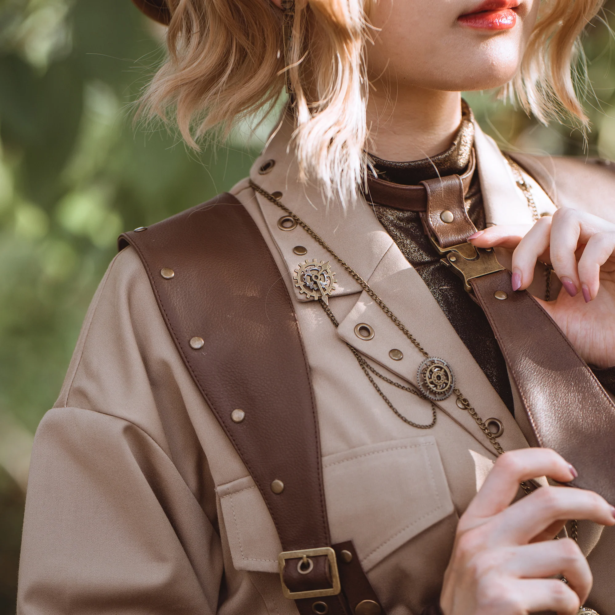 Twin Dial Handcrafted Steampunk Collar Chain - Image 5